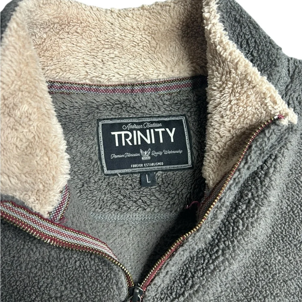 Trinity Men’s Gray‎ Sherpa Fleece Quarter Zip Pullover Jacket Size Large